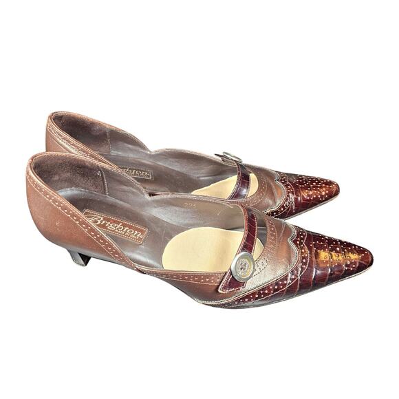 Brighton Trent Bronze Leather Wingtip Low Heel Mary Jane Pump 7.5 M. Excellent - Picture 5 of 10
